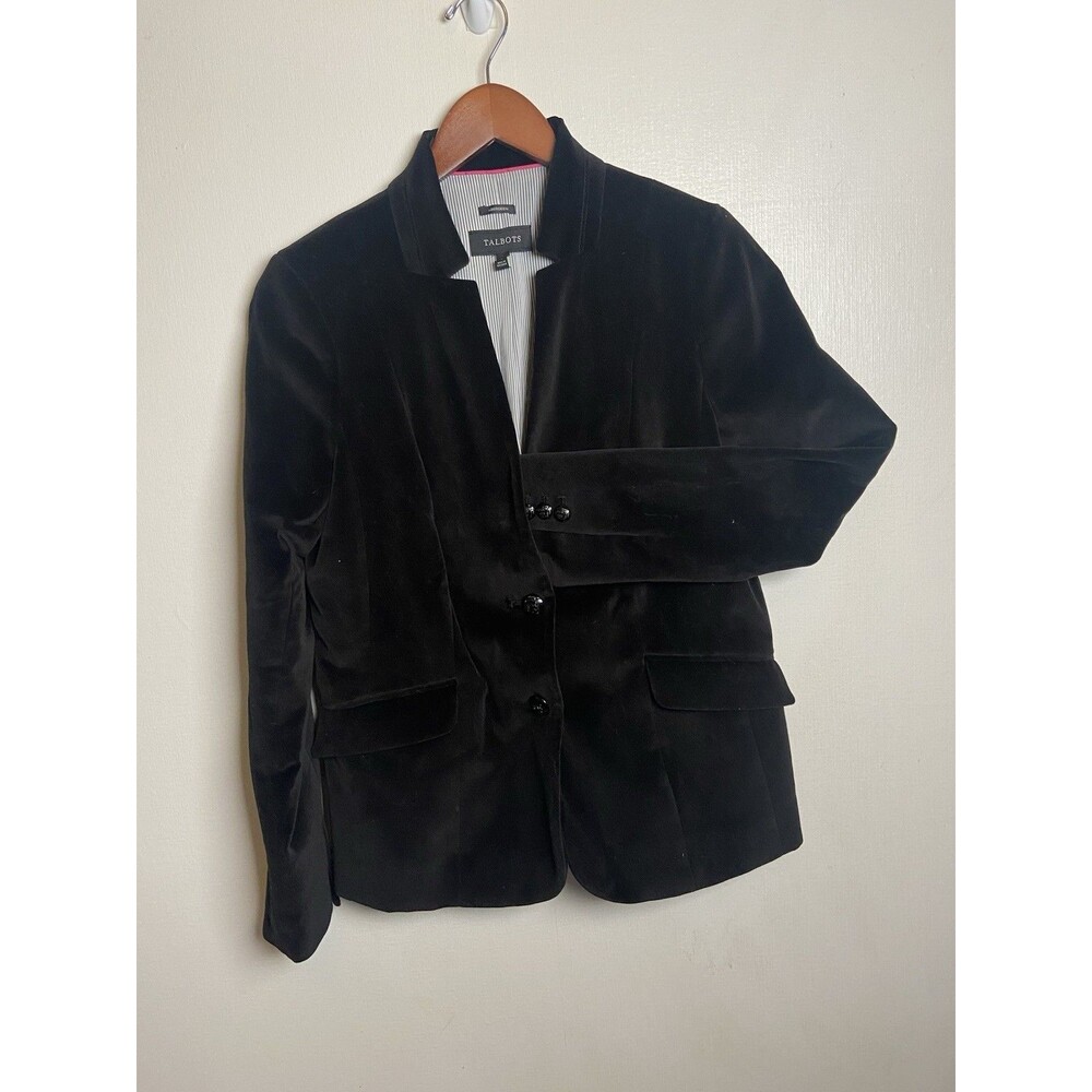 Talbots Aberdeen Black Velvet Blazer Womens Cotton Button Jacket Lined Size 4